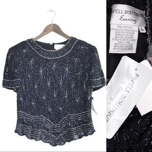 Adrianna Papell Silk Floral Intricate Beaded Top L